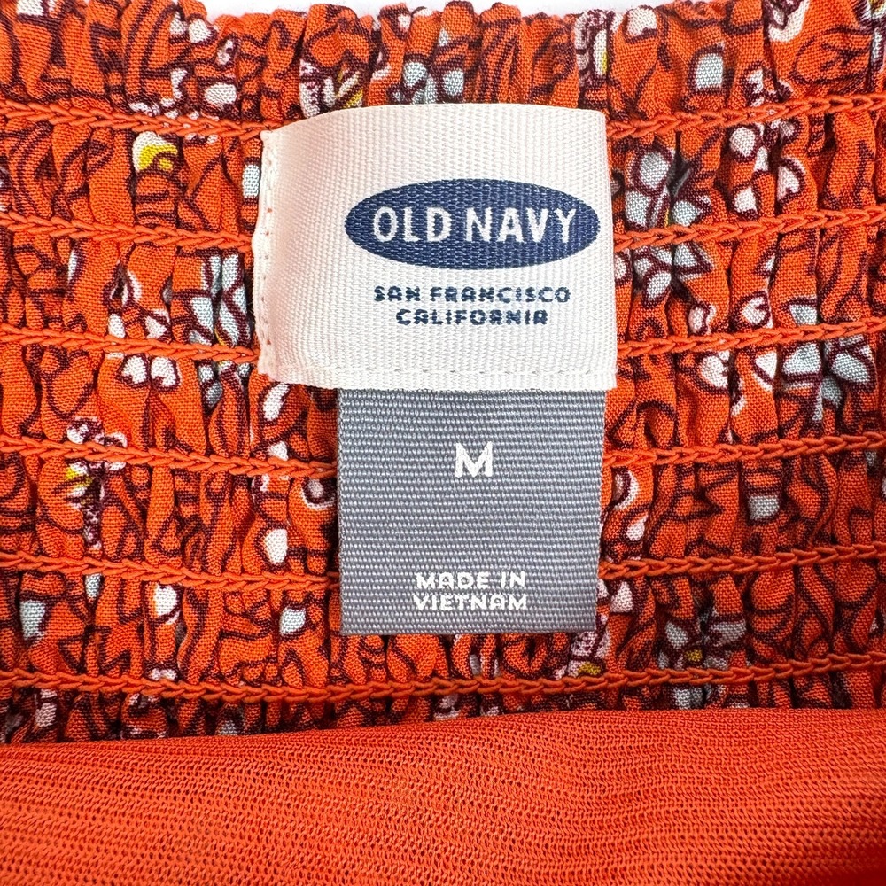 Old Navy Floral‎ Cami Mini Sun Dress Womens Sz M Orange Cottage Boho Pintuck - Picture 6 of 16